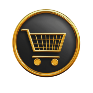 golden shopping cart icon with black background png
